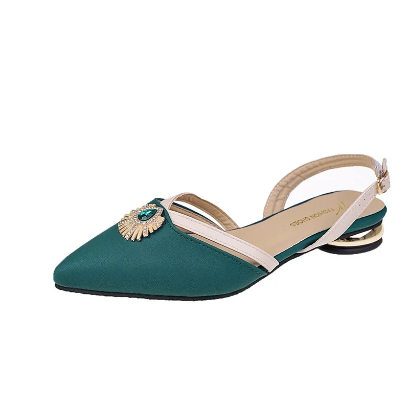 

Mujer Bling Rhinestone Green Elegant Women Wedding Low Heels for Ladies Pumps Shoes