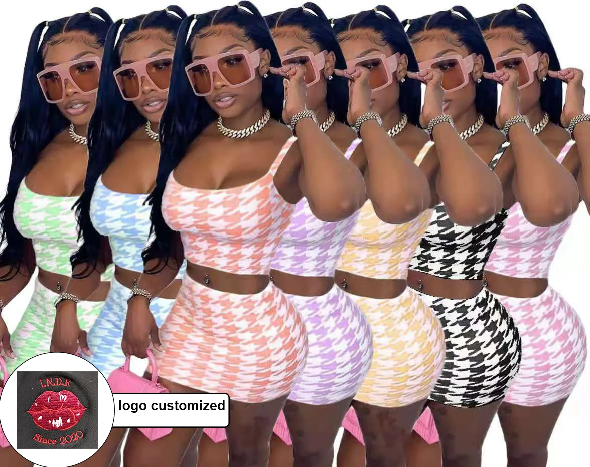 

Explosion Houndstooth Plaid sets new style women dress fashionable mini skirt outfit set womens clothing two piece fashion, 7 colors