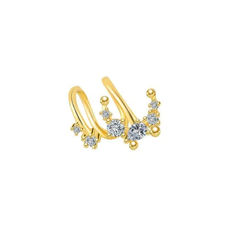 

2021 Delicate moon and star zircon cartilage fashion ear clip diamond clip-on earrings, Gold/white