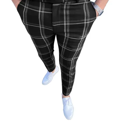 

Spring men's new tripe large plaid casual pants for men