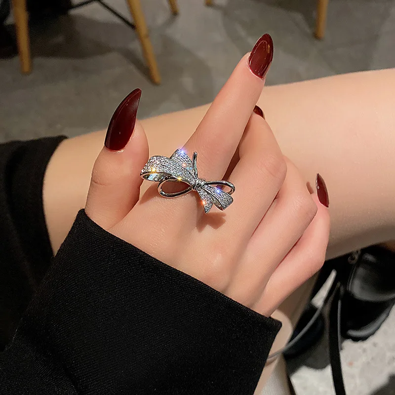 

New design fashion jewelry opening high-grade copper inlaid zircon butterfly ring luxury shiny cocktail party ring for women, Silver gold