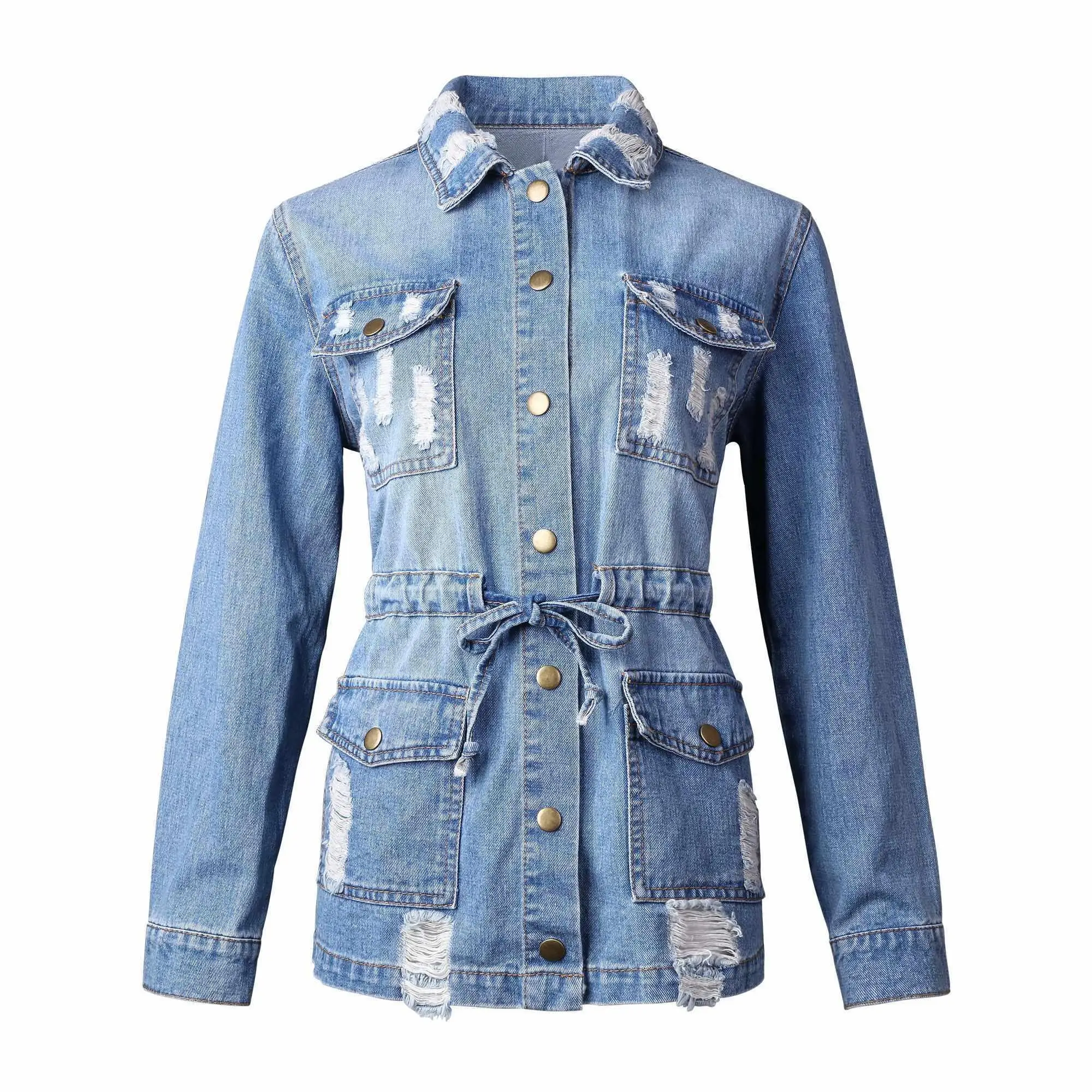 

Women Jeans Coat Ripped Boyfriend Long Sleeve Coat, Picture color