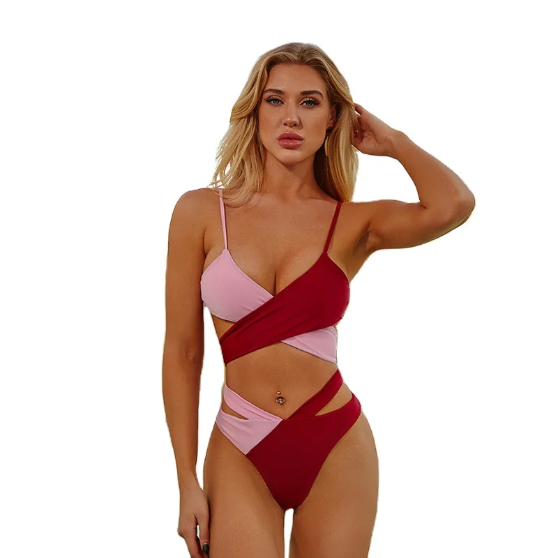

2021 New Design Swimwear Sexy Split Beach Swimsuits Two-color Body Cross Swimming Bikinis For Women