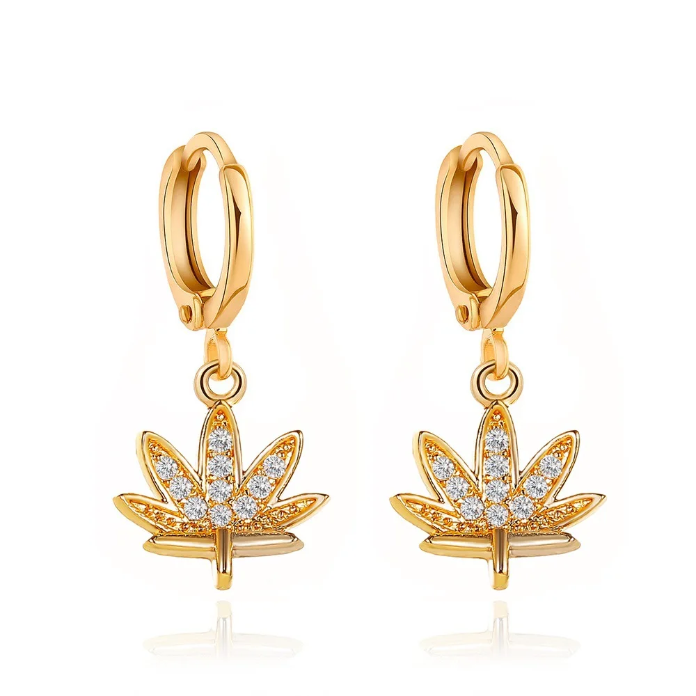 

Jachon Korean zircon creative metal diamond leaf earrings feminine short maple leaf earrings drop earrings, Gold/silver