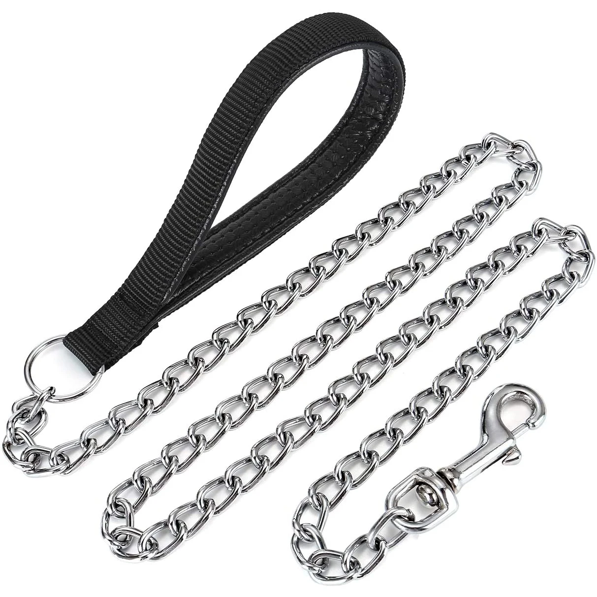 

Amazon Hot Sale Stainless Steel 4MM Dog Chain For Small Medium Pets lead Dog Leash PU Handel Iron Chain Anti-Bite Metal