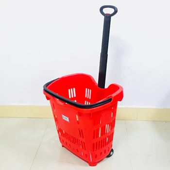 40l 超市塑料滚动手推车 2 轮