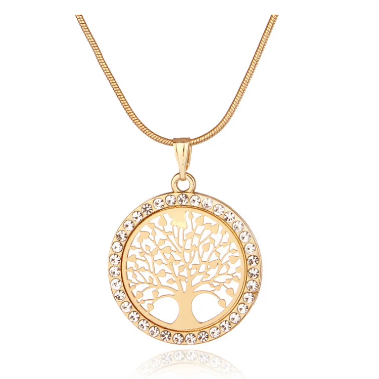 

Hot Sale Gold Plated Zircon Necklace Earrings Set Jewelry Tree of Life Ladies Pendant Necklace