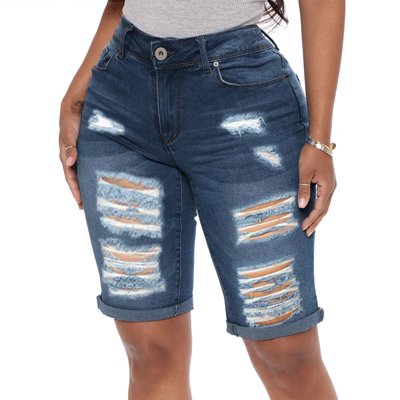 

2021 summer new women casual shorts tassel ripped jeans women distressed denim shorts