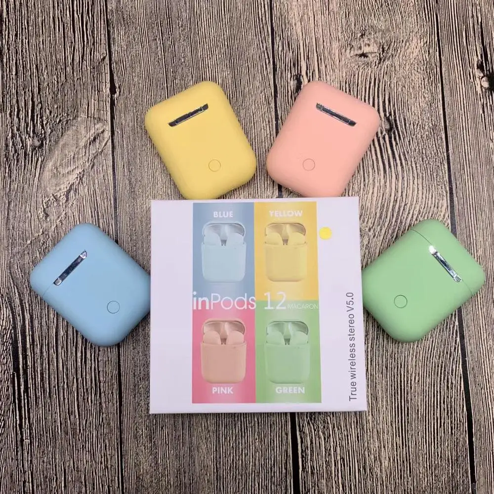 2019 macaron hoonbo True air inpods stereo ear pods touch wholesale i12s tws wireless bluetooth 5.0 earbuds earphones headphone - ANKUX.COM