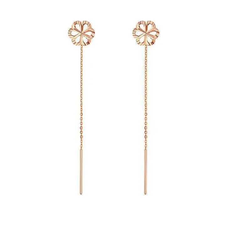 

Certified 18K Plum Blossom Ear Line Ear Studs Net Red Color Gold Au750 For Girlfriend