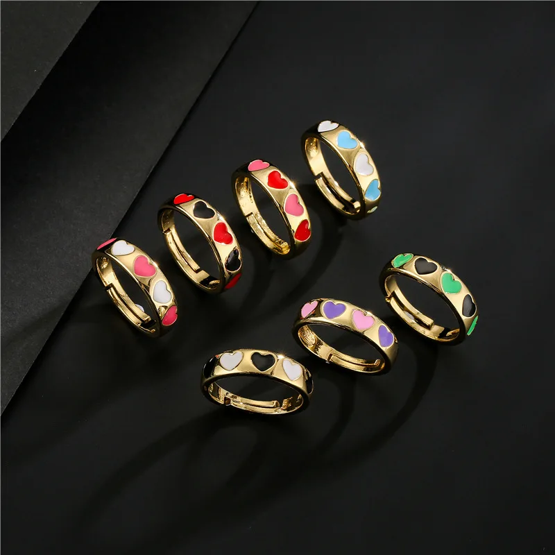 

Mix Color Enamel Love Heart Open Rings Colorful Dripping Oil Heart Shaped Knuckle Rings