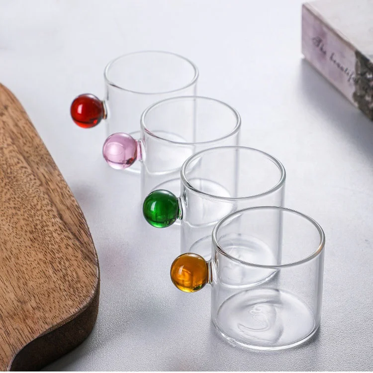 

Milk Tea Clear Glass Cup Coffee Drinking Glass Cup With Round Ball Handle