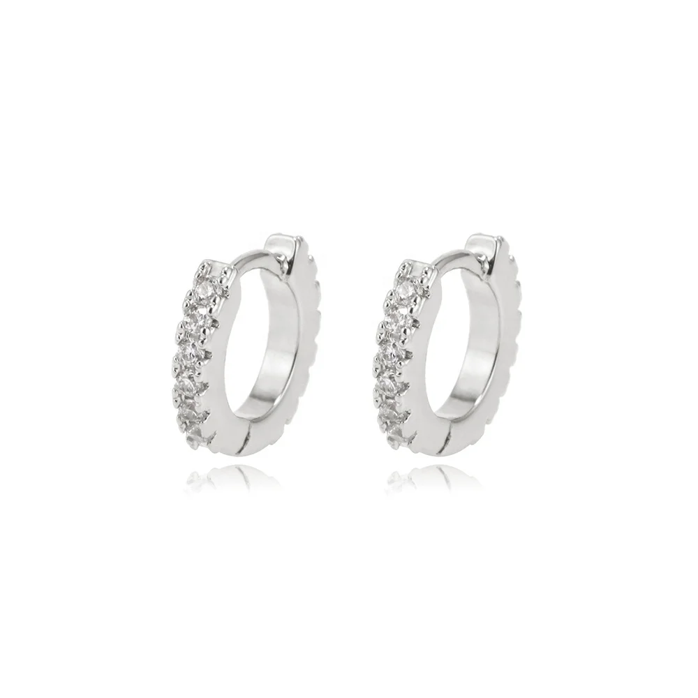 

Hot selling foxi jewelry trendy cubic zirconia jewelry women tiny hoop earrings silver jewelry