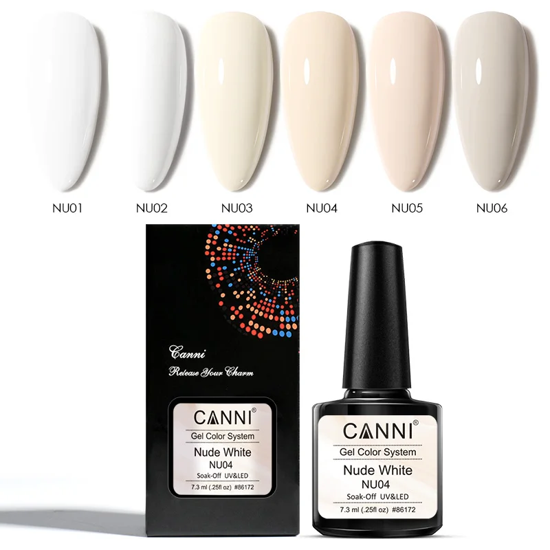 

New 7.3ml Nude White Gel Translucent UV Nail Gel OEM Factory Price CANNI brand Soak off gel Color Natural System, 6colors