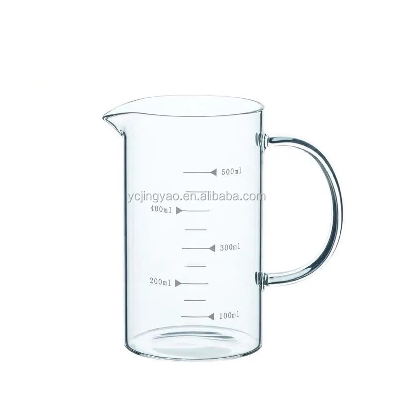 

Custom Blown Drinking Clear Borosilicate Glass Measuring Cup with Handle