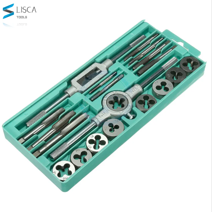 

Free Ship 20pcs/set M6-M12 Tap and Die Set Combination Alloy Steel Hand Tools Metric Size for Wood Plastic Soft Metal Steel, Silver
