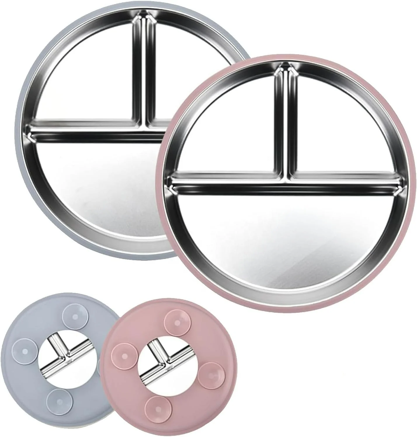 Food-Grade Silicone & Stainless Steel Kids Plate | Divided Compartment Non-Slip Base BPA-Free for Home/School