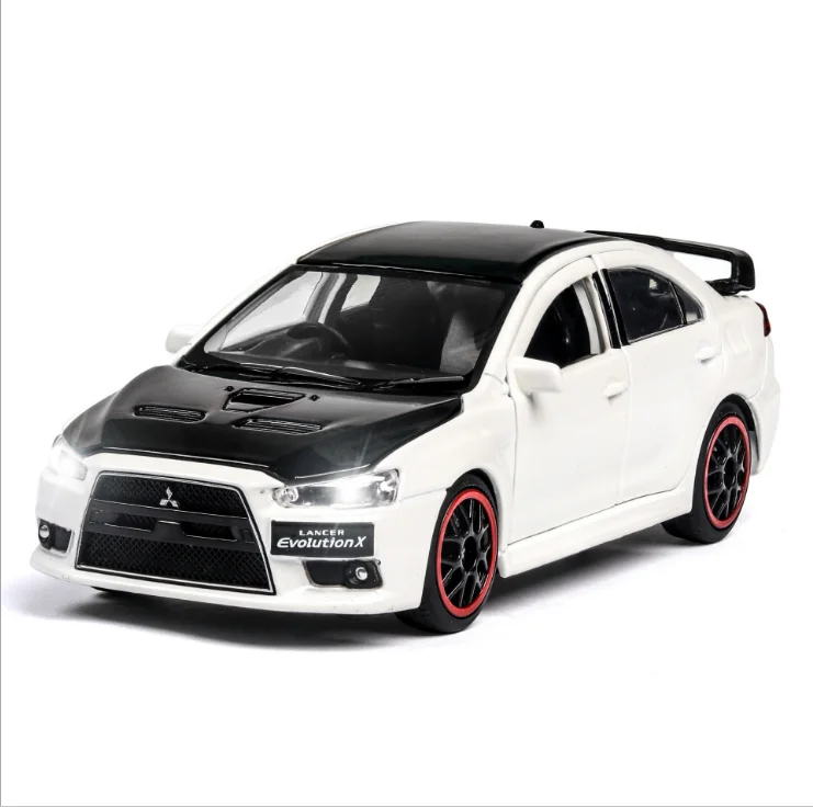 

JKM 1:32 Mitsubishi EVO with sound and light to open the door children's toy alloy car diecast model