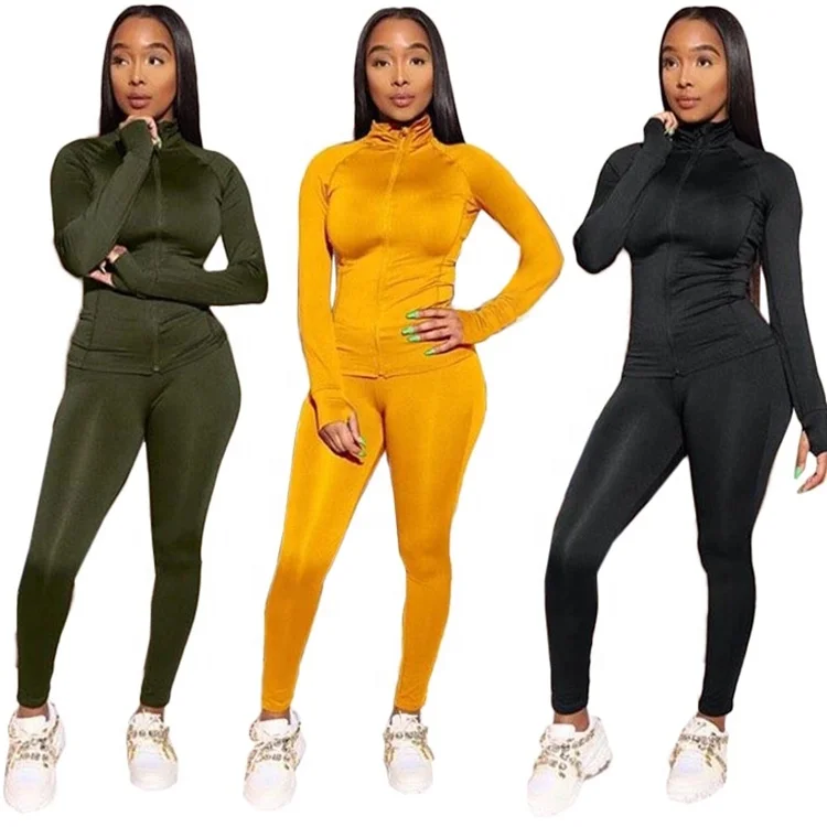 

Solid Color Ladies Fall Casual Clothing Long Sleeve Track Suits 2 Piece Set Women Sportswear, Black,army green,blue,orange,red wine,red,yellow,white