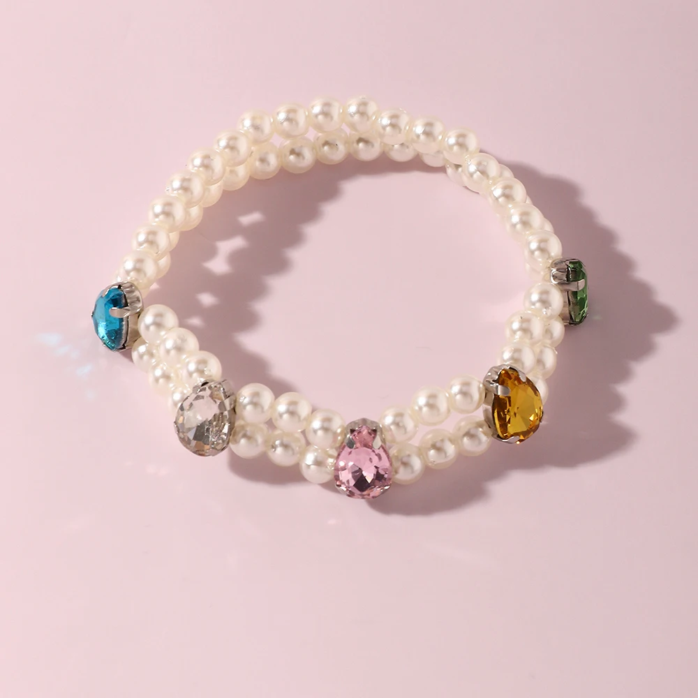 

Wholesale Fashion Colourful Diamond Crystal Bracelet Pearl Charm Bracelet For Girls, White