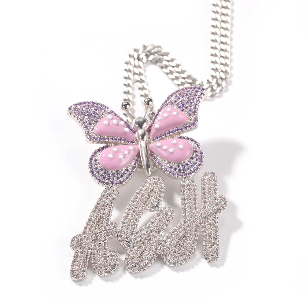 New Arrival Customized DIY Name Letter Pendant butterfly Charms Necklace CZ Initial Name Necklace Jewelry Women