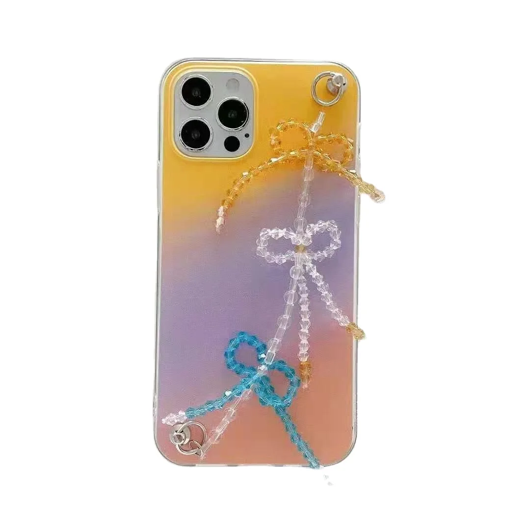 

Gradient TPU transparent Phone Case for iPhone 12 phone case with Crystal butterfly bracelet, Multi colors