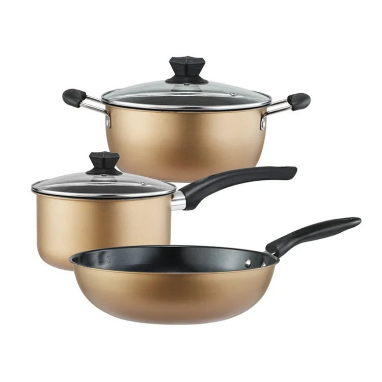 

detachable handle black pans cookware health enamel sauce cooking kitchen removable handle nonstick cookware sets, Gold