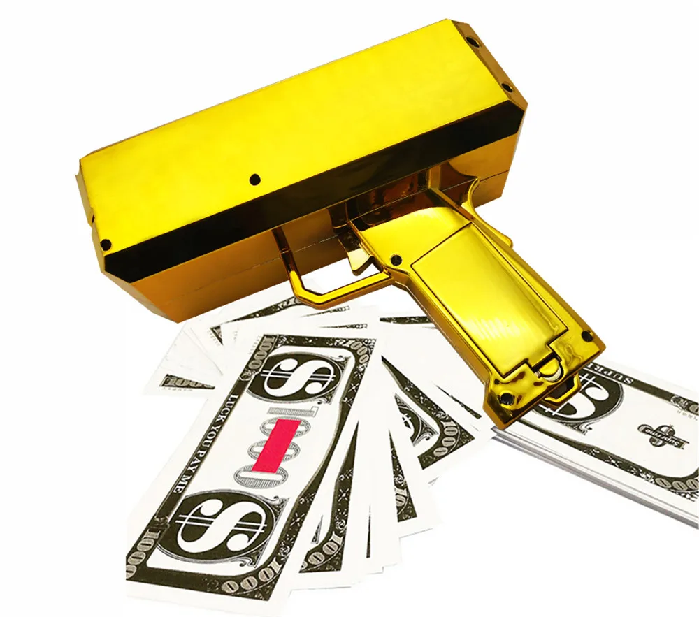 

2021 Metallic Gold Money Spray Gun OEM LOGO Cash Cannon Birthday Funny Throw Money Gun Gold Chrome Gold Money Gun