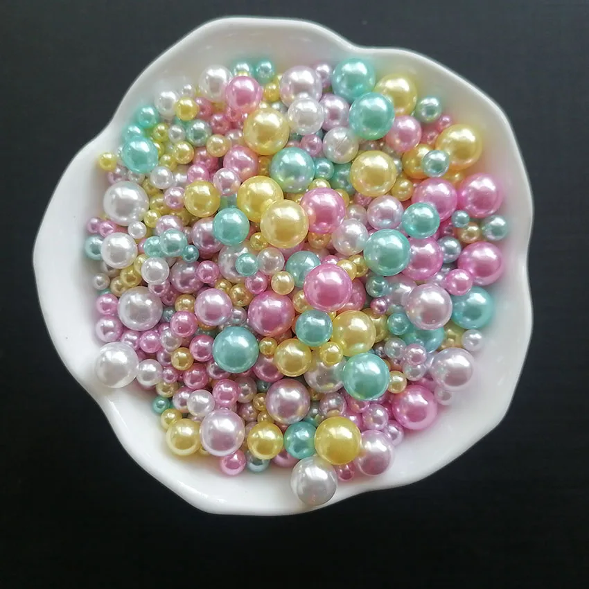 500g DIY Craft Supplies Slime 4/5/6/8/10mm Mixed Size Acrylic Pearl Beads No Hole Plastic Jewelry Loose Spacer Beads