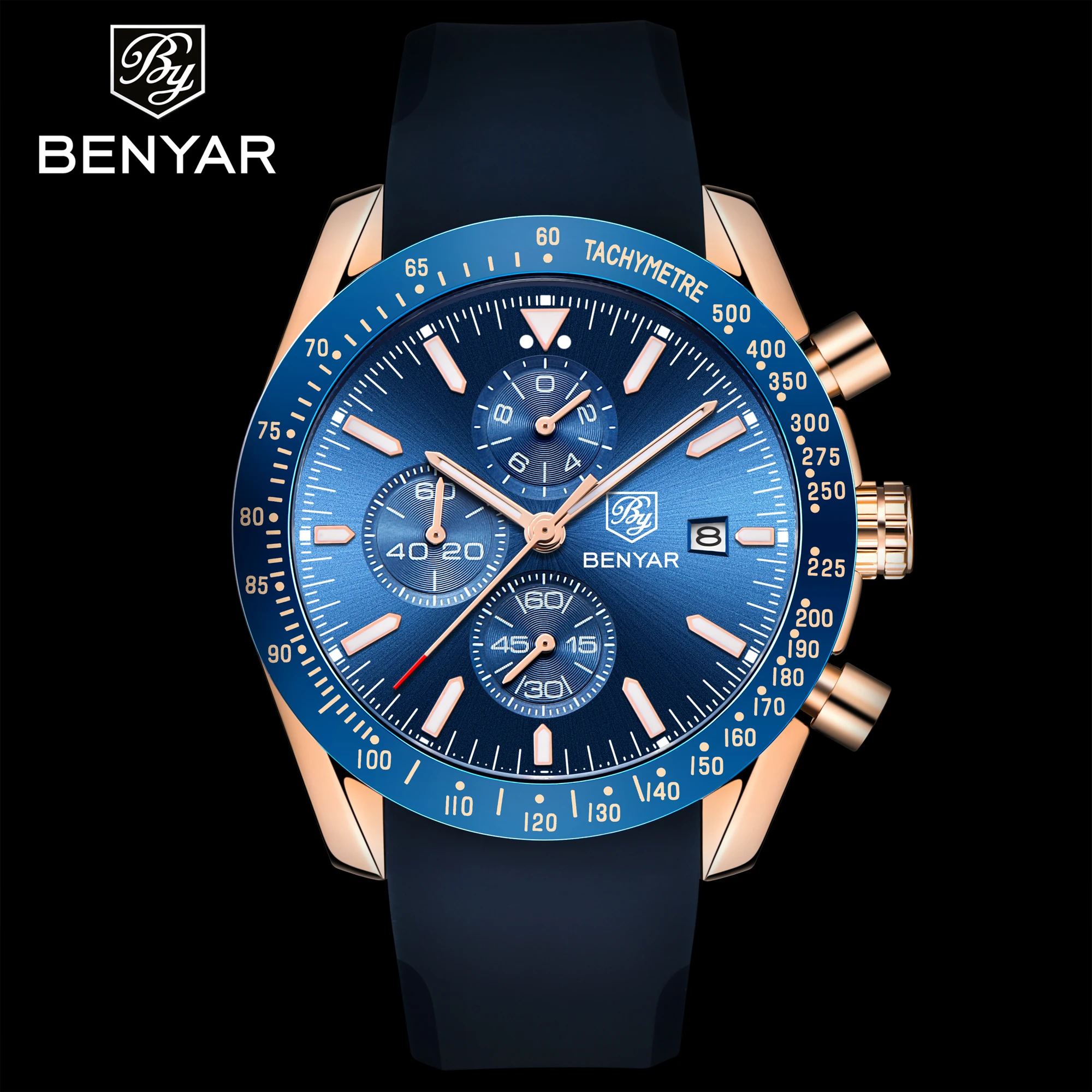 
OEM 2020 Benyar 5140 analog silicon strap wristwatch for men custom logo reloj hombre chronograph quartz watch men wrist watches 