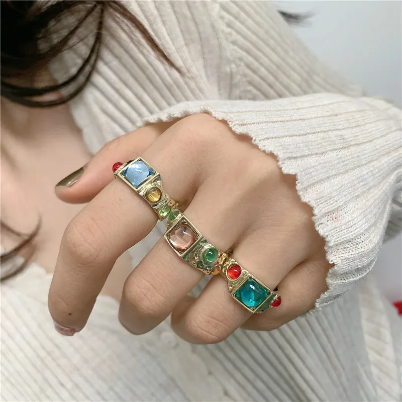 

OUYE rings jewelry women diamond Wholesale jewelry alloy vintage rhinestone ring for women diamond ring crystal, Colorful