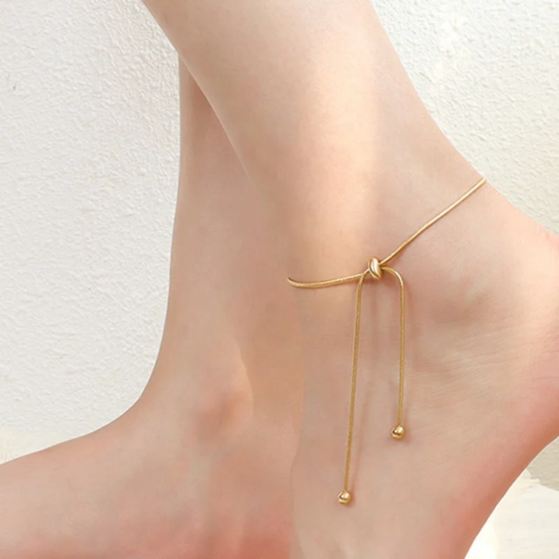 

Wholesale Custom Waterproof Foot Jewelry 18k Gold Plated Stainless Steel Adjustable Chain Anklet