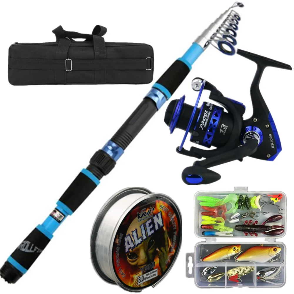 

Telescopic Fishing Rod Kit Reel Combo With Line Lures Hooks Carrier Bag for Kids Travel Wholesale