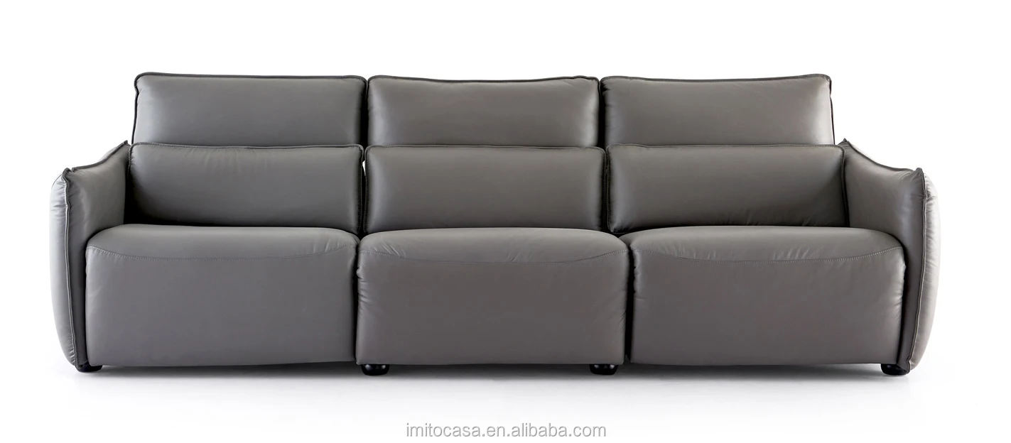 Graublaues Wohnzimmer Mit Leders Ofa Mit Hoher Rückenlehne Für 3