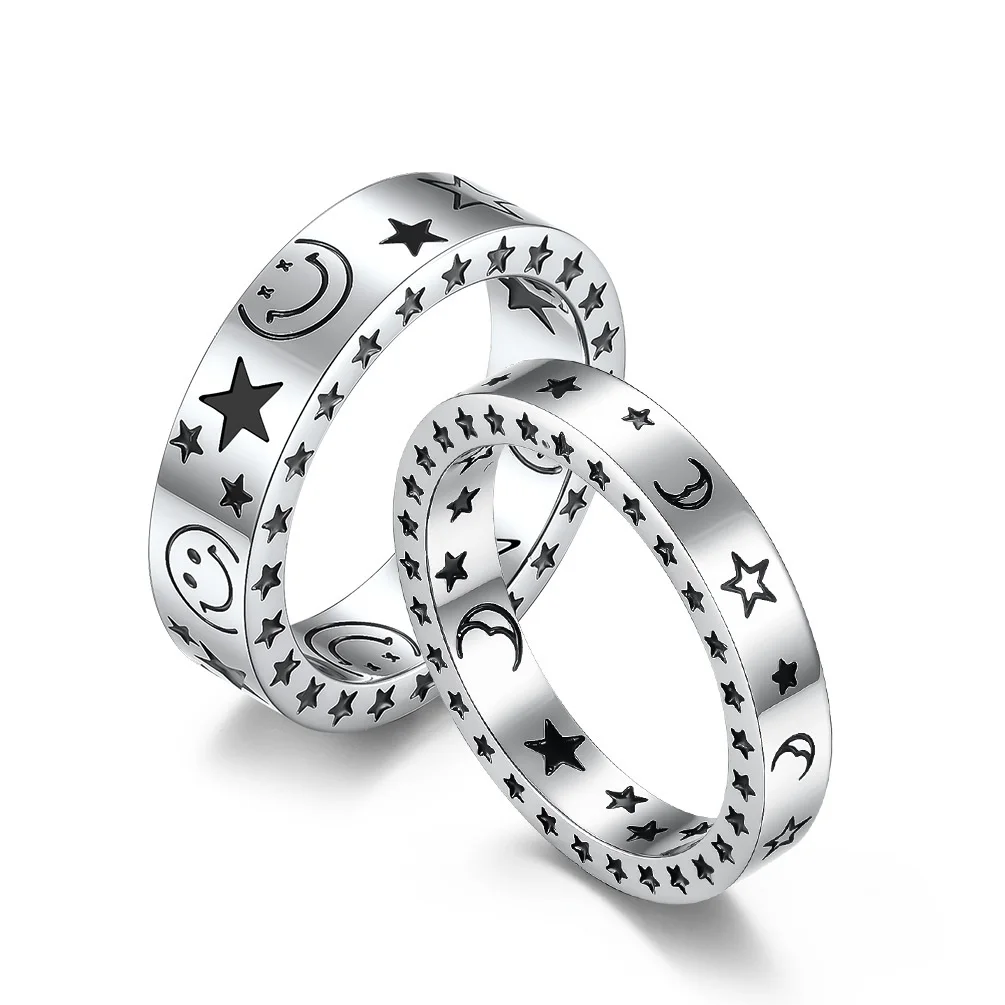 

2022 New Arrival Trendy Stainless Steel Rings Retro Moon Star Ring Hot Sale Silver Couple Ring, Picture shows