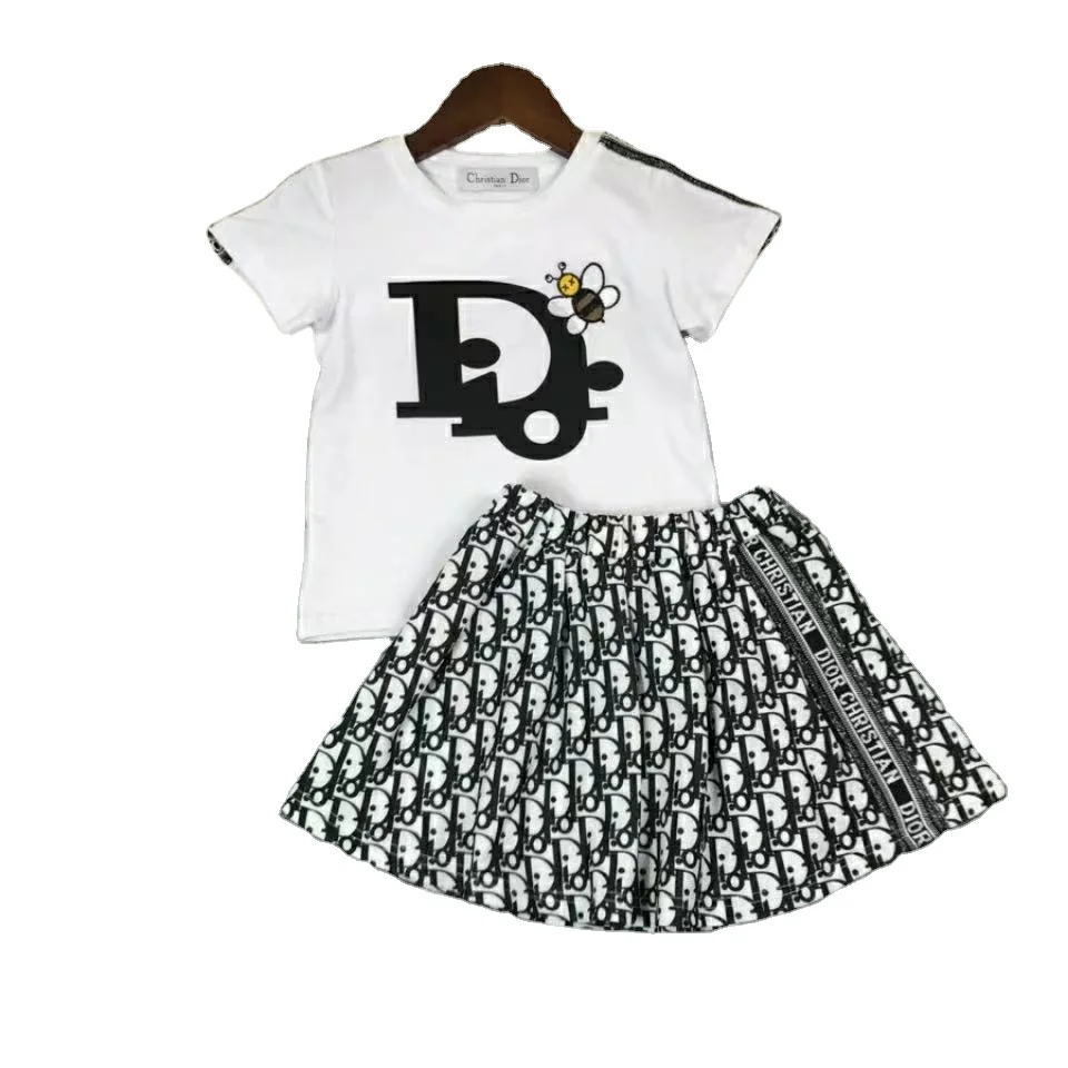 

2021 Summer fashionable clothing baby kids 100% cotton 2pcs children wear girls short sleeve t-shirt skirts casual sets, Picture shows