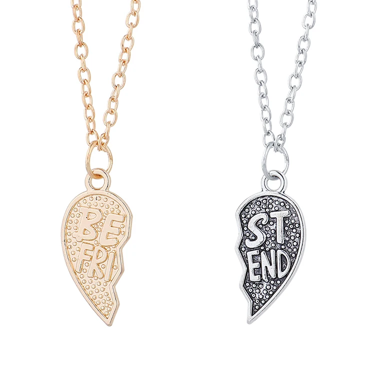 

2021 New Arrival Gold Silver Plated Best Friend Heart Pendant Necklace Valentine's Day Gift Love Heart Necklace For Sweet Couple