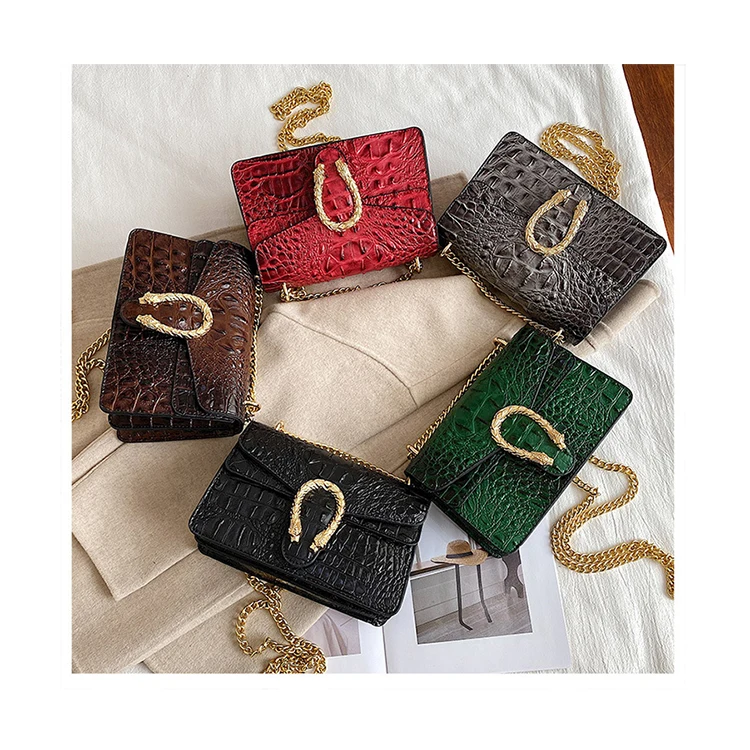 

New Luxury Bumpy Crocodile Pattern Chain Messenger Bags For Women Designer Textured Lock Shoulder Crossbdy Bags Female Handbags