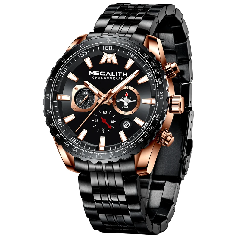 

Relogio Megalith Watches Men Wrist Brand Luxury Luminous Chronograph Quartz Wristwatch