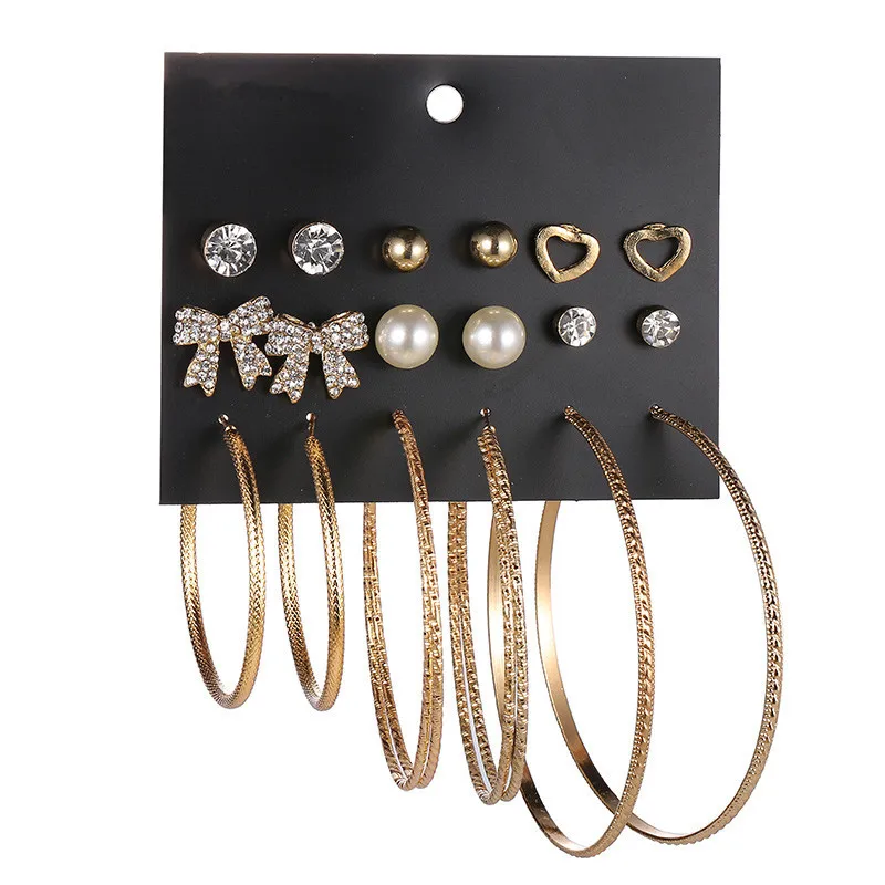

Big earrings moon stars bow love 12/9/6 to many pairs of one card combination ear jewelry diamond pearl earrings combination