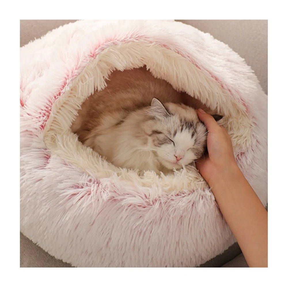 

Dropshipping Hot Plush Round Cat Bed Cat Warm House Soft Long Plush Pet Dog Bed For Small Dogs Cat Sofa