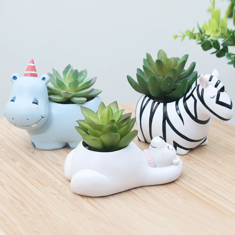 

Wholesale cheap Low MOQ Hot sale Cute animal Zebra giraffe panda chick hippo suculent pots planters for indoor plants