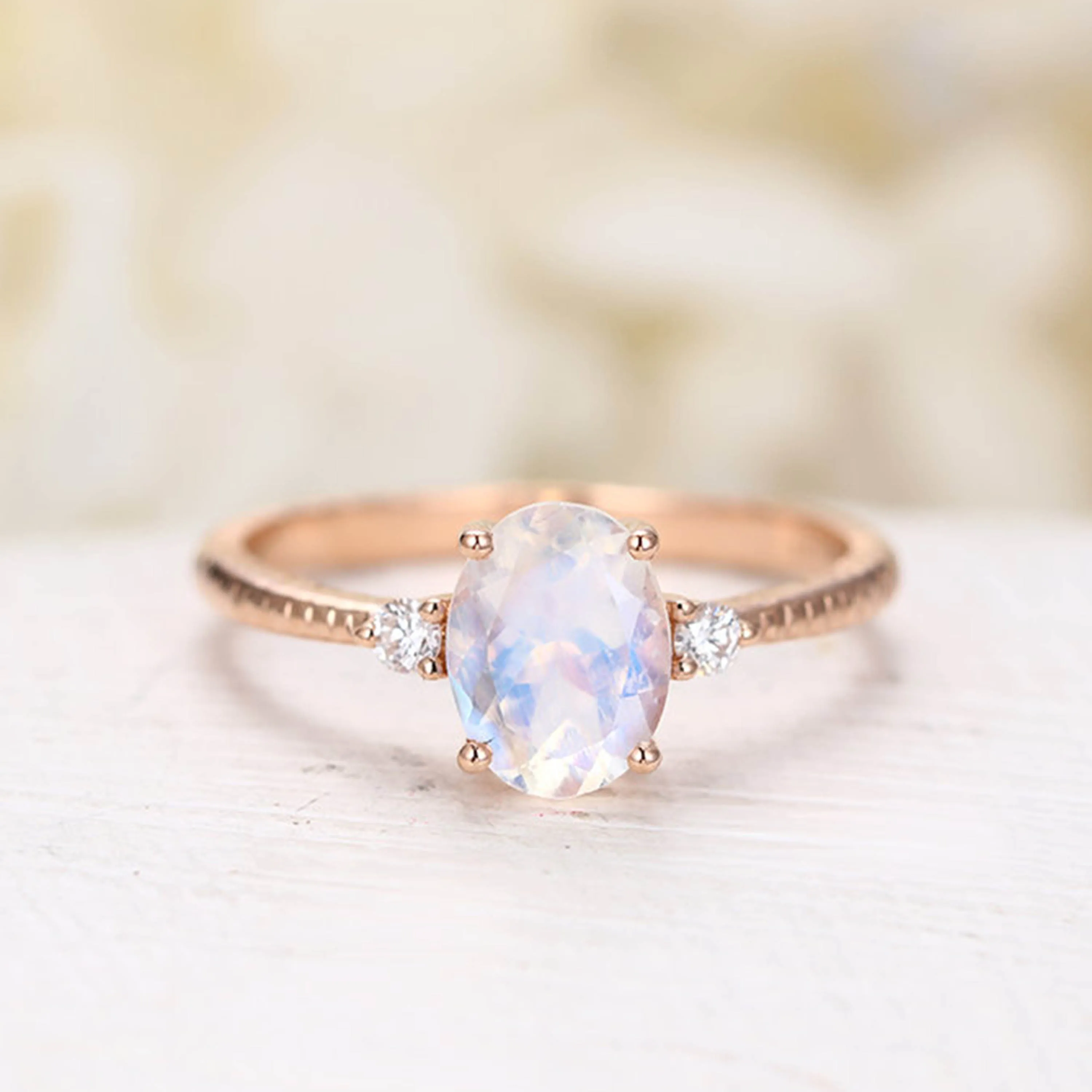 

Solid 925 Sterling Silver 18k Rose Gold Plated Natural Moonstone Solitaire Ring Birthstone Jewelry