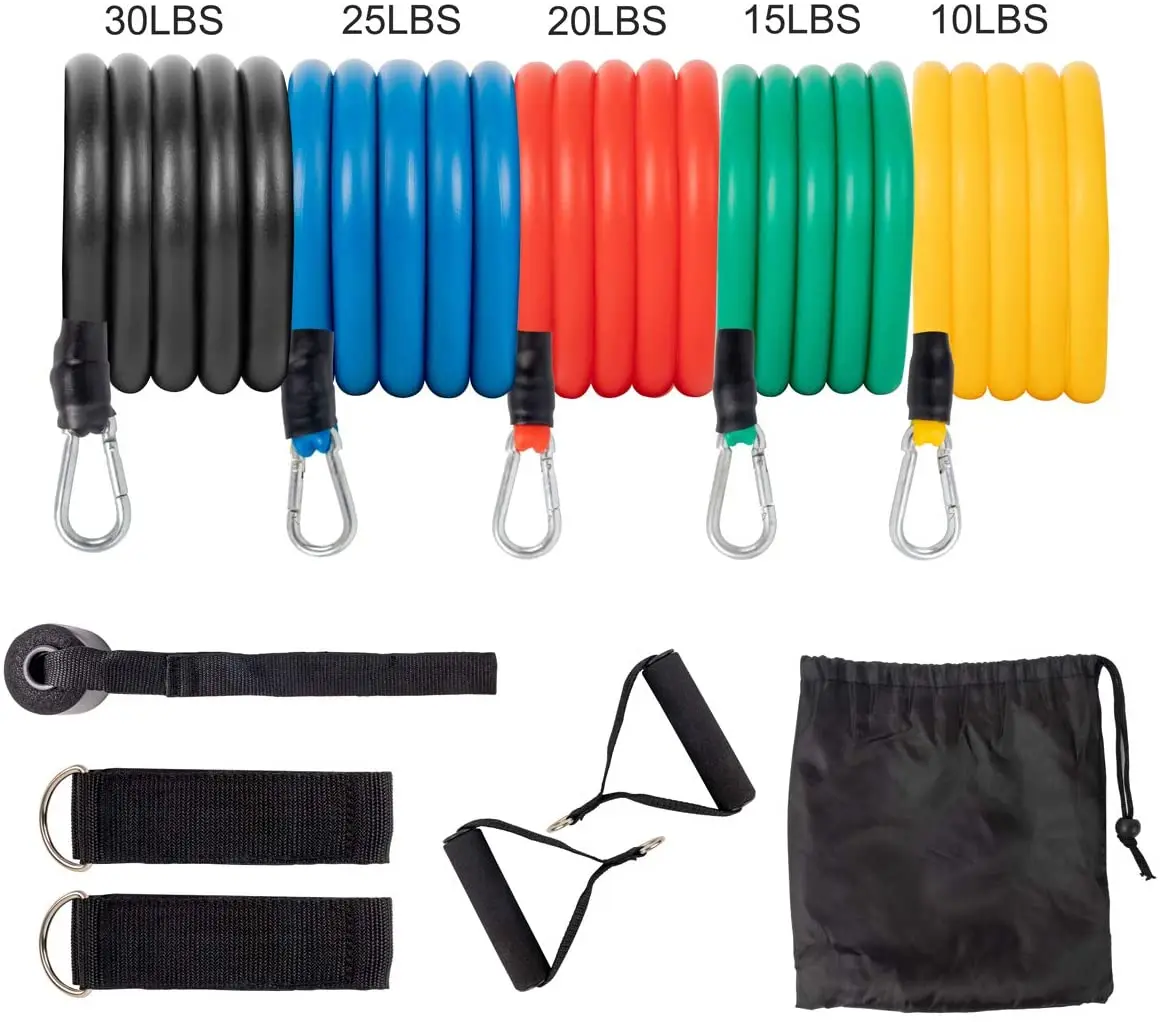 

NQ Sports Fitness Training 11pcs Workout Exercise Band Set Latex Resistance Tube, Can be customized