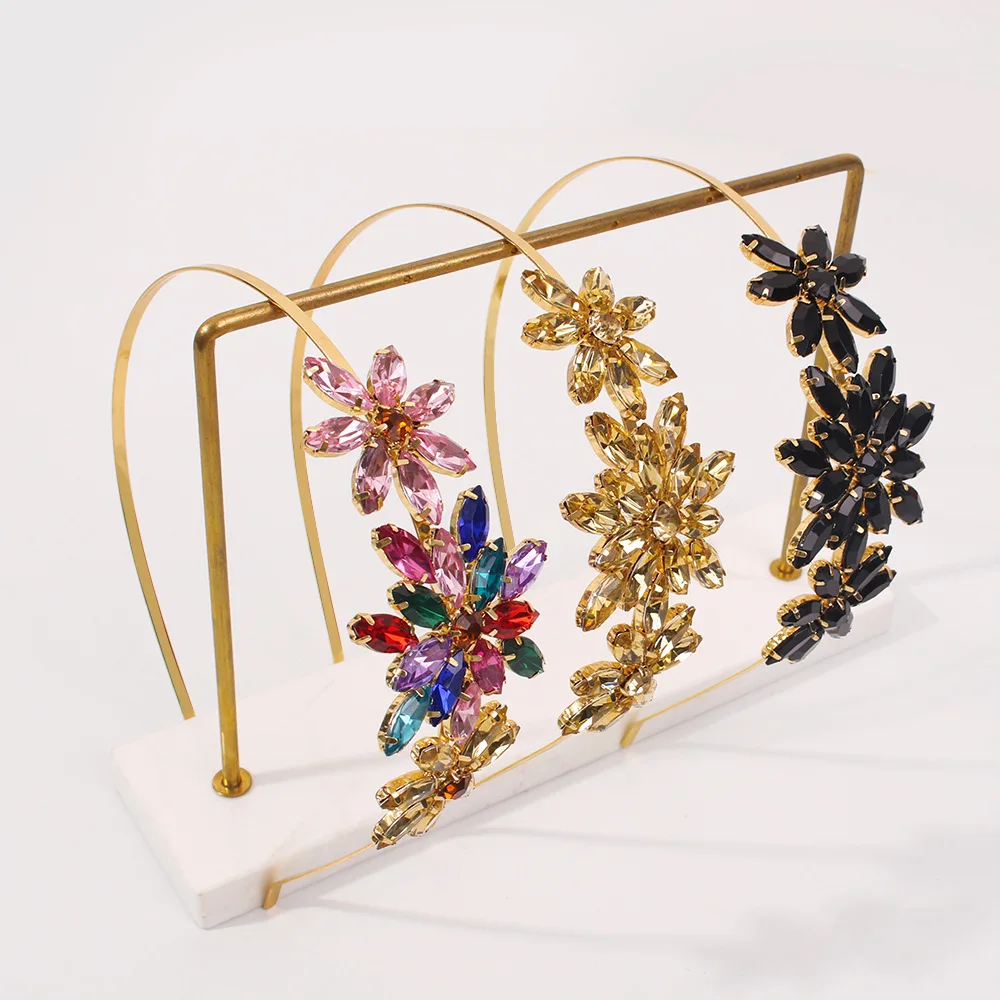 

Barlaycs 2021 Fashion New Arrived Girls Sweet Hair Band Handmade Hair Accessories Crystal Flower Headband