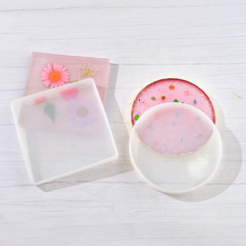 

DM093 DIY Small Size Round Square Coasters Mold Geode For Resin Casting Craft Epoxy Cup Pads Coaster SIlicone Mould