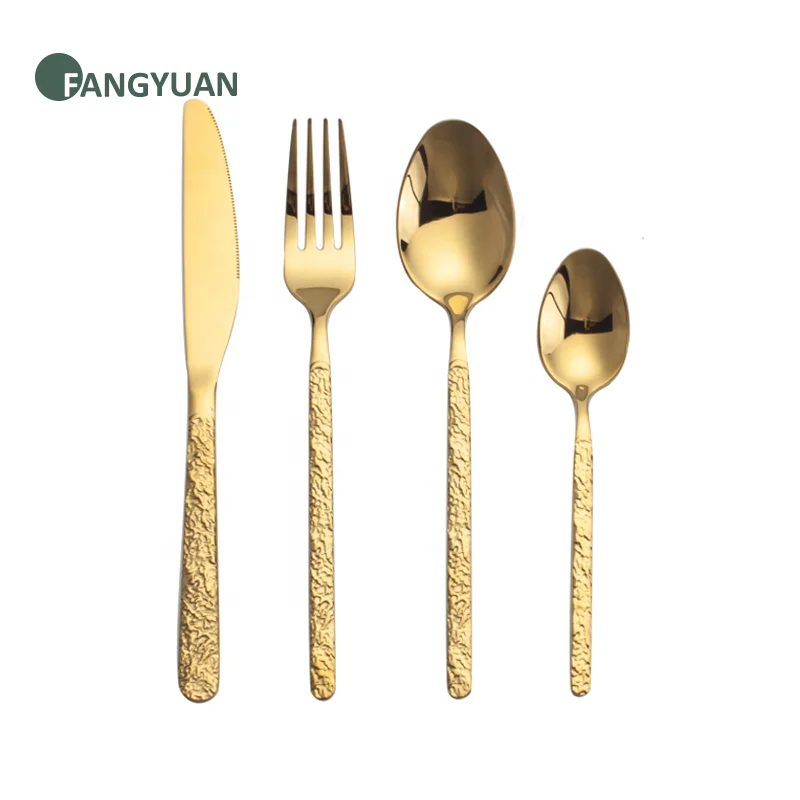 

2021 New arrival Elegant stainless steel 304 (18/10) gold mirror silverware cutlery set slim waist style cubiertos for wedding