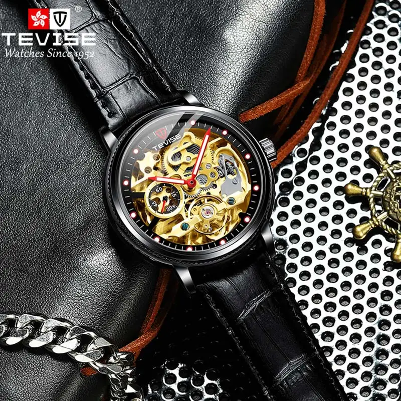 

Factory ODM Custom Luxury Watch Hollow Flywheel Mechanical Wrist Waterproof Men's Watches Best Sellers Watch, Optional