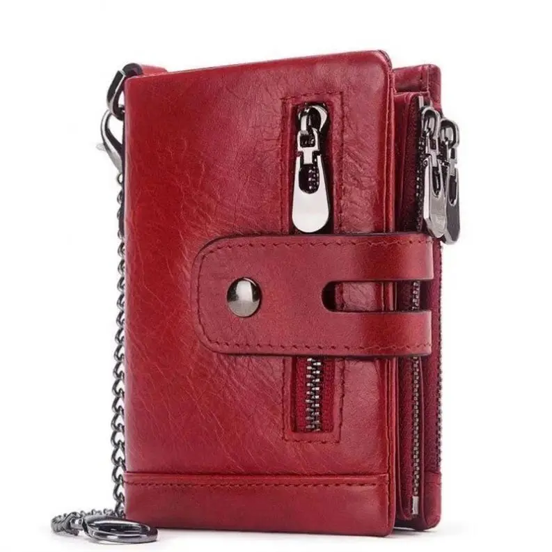 

AIYIYANG Men's Leather Custom Wallet Chain Double Zipper Cowhide Coin Purse Leather Card Holder RFID Wallet