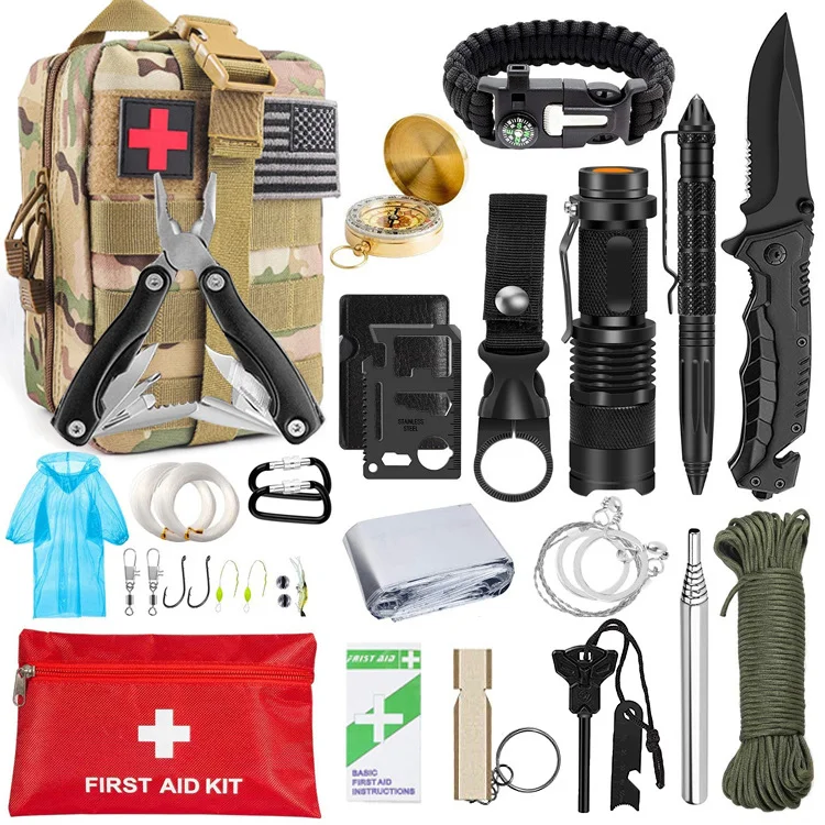 

Survival Gear Kit Tool Emergency Kit Outdoor For Camping Equipment Accessories Outdoor Emergency Sos Survival Kit, Black